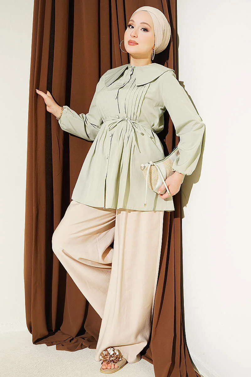 Pleated Front Sailor Collar Shirt Hazel - Image 2