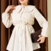 Pleated Front Sailor Collar Shirt Beige