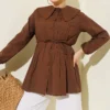 Pleated Front Sailor Collar Shirt Brown