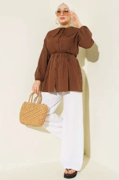 Alternative Ansicht von Pleated Front Sailor Collar Shirt Brown