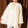 Embroidered Balloon Sleeve Loose Tunic Beige