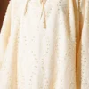 Embroidered Balloon Sleeve Loose Tunic Beige - Imagen 4