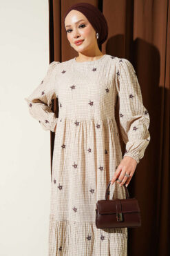 Alternative view of Embroidered Detail Flared Dress Beige