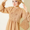 Embroidered Dress with Ankle Elastic Latte - Afbeelding 2