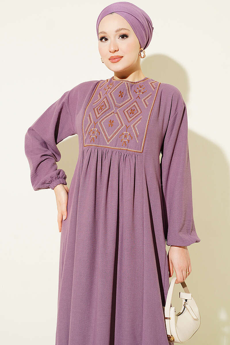 Embroidered Dress with Ankle Elastic Lilac – Bild 2