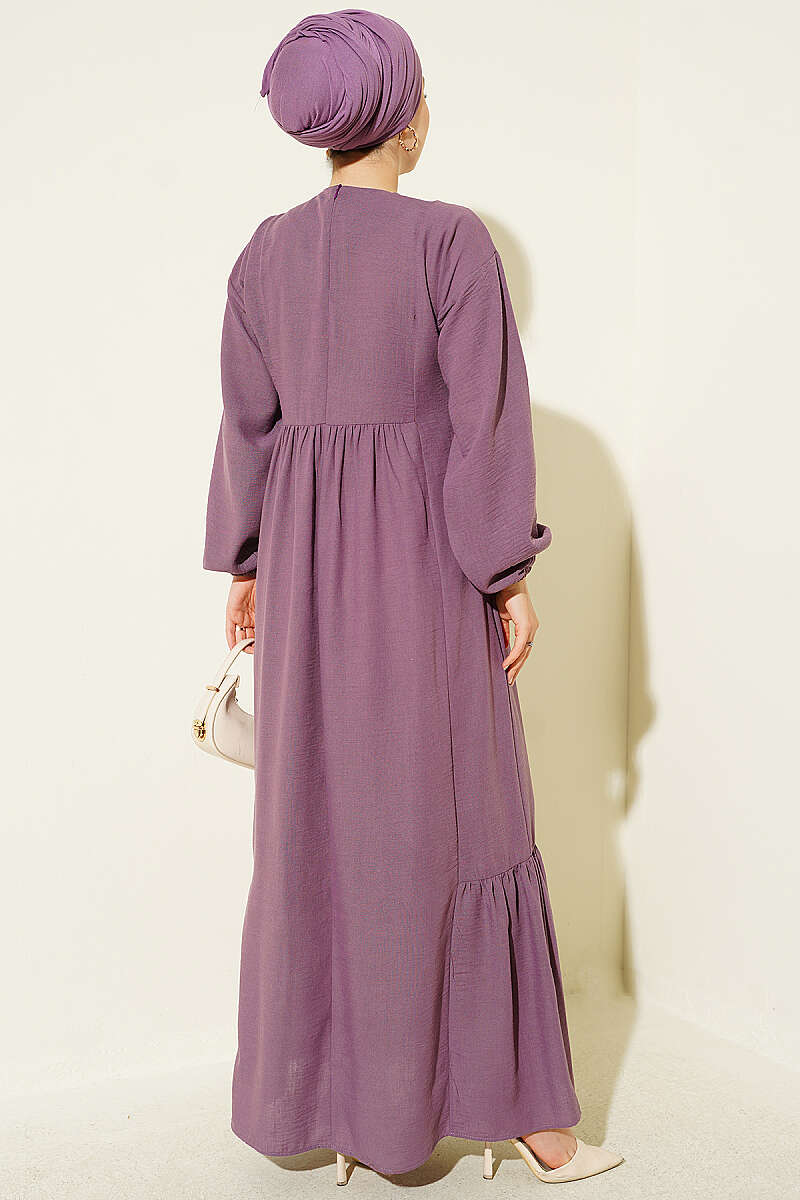 Embroidered Dress with Ankle Elastic Lilac – Bild 3