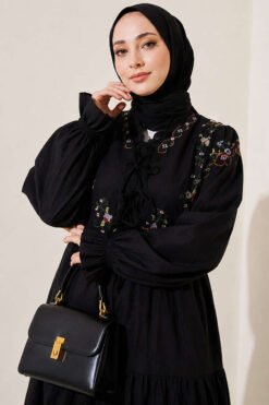 Alternative view of Flower Embroidered Ankle Elastic Dress Black