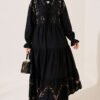 Flower Embroidered Ankle Elastic Dress Black - Image 3