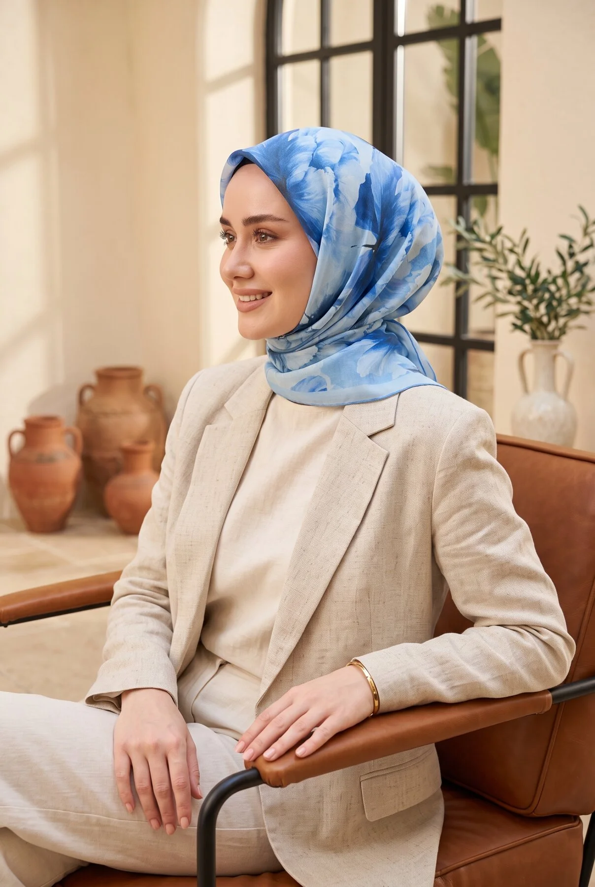 Natural Floral Pattern Scarf Series Baby Blue