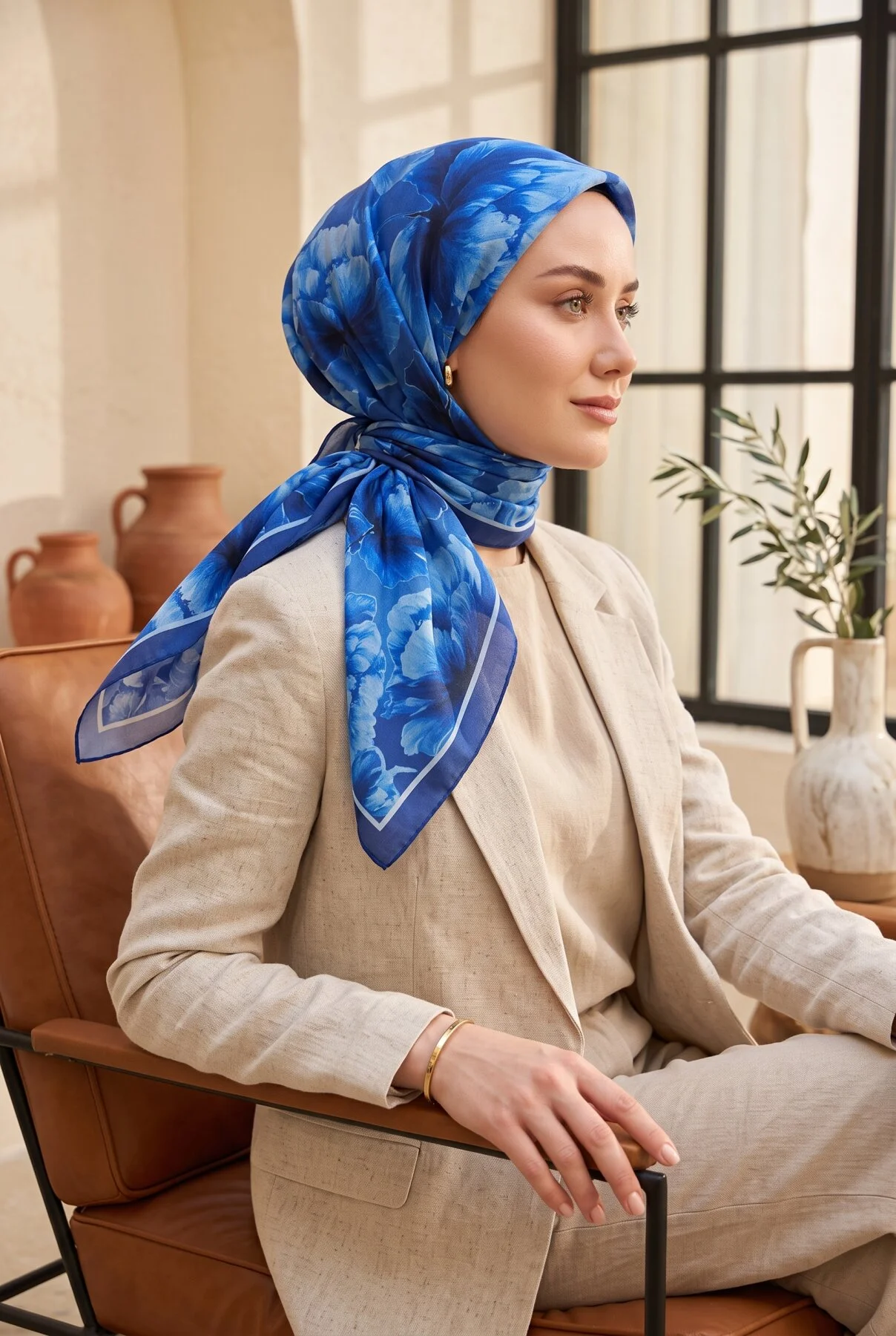 Natural Flower Pattern Scarf Series Indigo