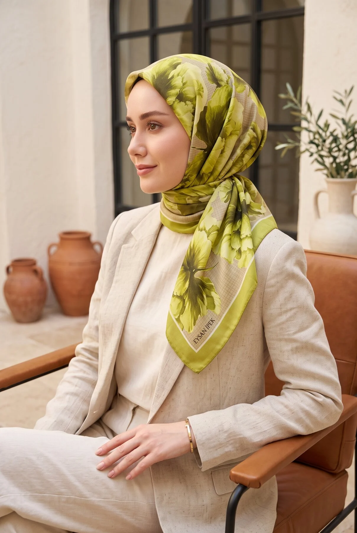 Natural Floral Pattern Scarf Series Green