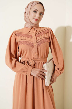 Alternative view of Ribbed Lace Detail Dress Camel