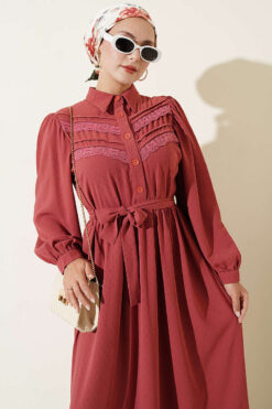 Alternative view of Ribbed Lace Detail Dress Rose Dust