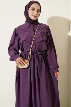 Alternative view of Ribbed Lace Detail Dress Purple