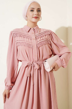 Alternative view of Ribbed Lace Detail Dress Powder Pink