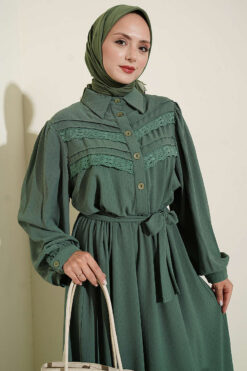 Alternative view of Ribbed Lace Detail Dress Green