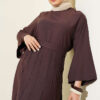 Two-Piece Set with Ribbed Detail Blouse and Hem Edge Dark Brown - Afbeelding 2