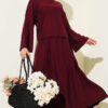 Belted Jacquard Pattern Two-Piece Set Burgundy - Image 5