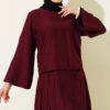 Two-Piece Set with Ribbed Detail Blouse and Hem Edge Burgundy - الصورة 2