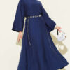 Denim Two-Piece Set with Cape Detail Navy Blue – Image 5