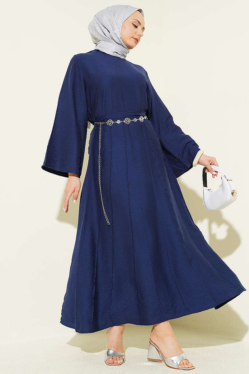 Denim Two-Piece Set with Cape Detail Navy Blue – Image 5