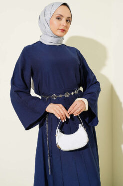 Alternative view of Two-Piece Set with Ribbed Detail Blouse and Hem Edge Navy Blue