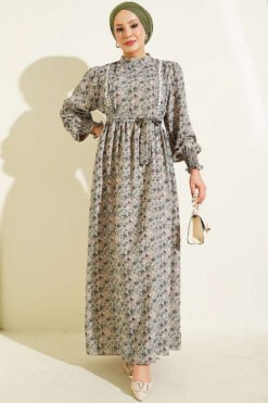 Ribbed Lace Patterned Dress Emerald