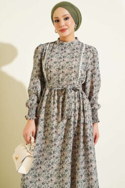 Alternative view of Ribbed Lace Patterned Dress Emerald