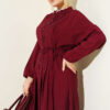 Ribbed Half Button Dress Burgundy - الصورة 2