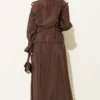 Shoulder Epaulette Waist-Pleated Skirt Set Brown - Image 3