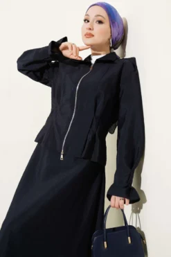 Vista alternativa de Shoulder Epaulette Waist-Pleated Skirt Set Navy Blue