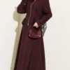 Shoulder Epaulette Waist-Pleated Skirt Set Plum - الصورة 2