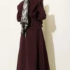 Shoulder Epaulette Waist-Pleated Skirt Set Plum - الصورة 3