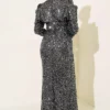 Shoulder Detail Sequin Evening Dress - immagine 3