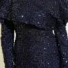 Shoulder Detail Sequin Evening Dress Navy Blue – Bild 4