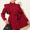 Buttoned Two-Piece Set with Ruffled Shoulder Detail Burgundy - Image 2