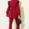 Buttoned Two-Piece Set with Ruffled Shoulder Detail Burgundy - Image 3