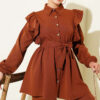 Buttoned Two-Piece Set with Ruffled Shoulder Detail Brown - Image 2