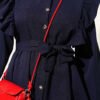 Buttoned Two-Piece Set with Ruffled Shoulder Detail Navy Blue - الصورة 4
