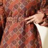 Ruffled Shoulder Square Pattern Dress Camel – Image 4