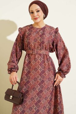 Alternative view of Ruffled Shoulder Square Pattern Dress Purple