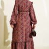 Ruffled Shoulder Square Pattern Dress Purple - Image 3
