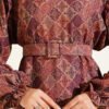Ruffled Shoulder Square Pattern Dress Purple - Image 4