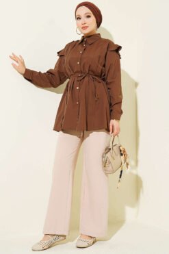 Alternative view of Ruffled Shoulder Belted Shirt Brown