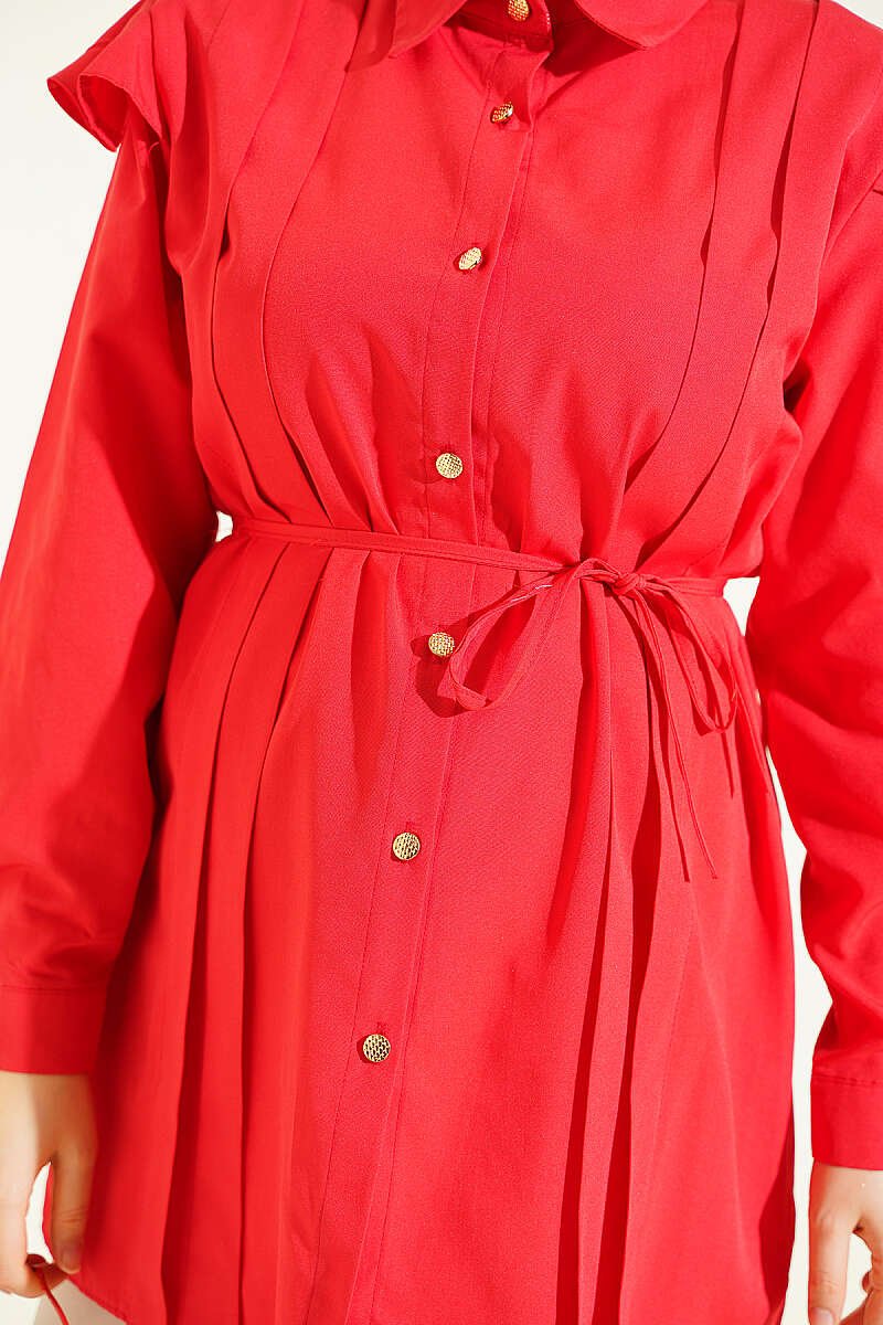 Ruffled Shoulder Belted Shirt Red – Bild 4