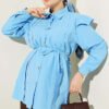 Ruffled Shoulder Belted Shirt Blue