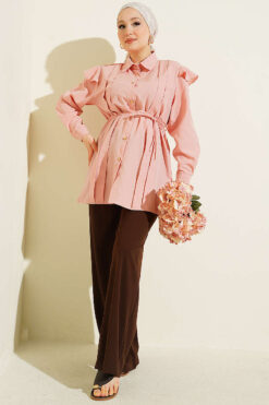 Alternative view of Ruffled Shoulder Belted Shirt Powder Pink