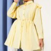 Ruffled Shoulder Belted Shirt Yellow