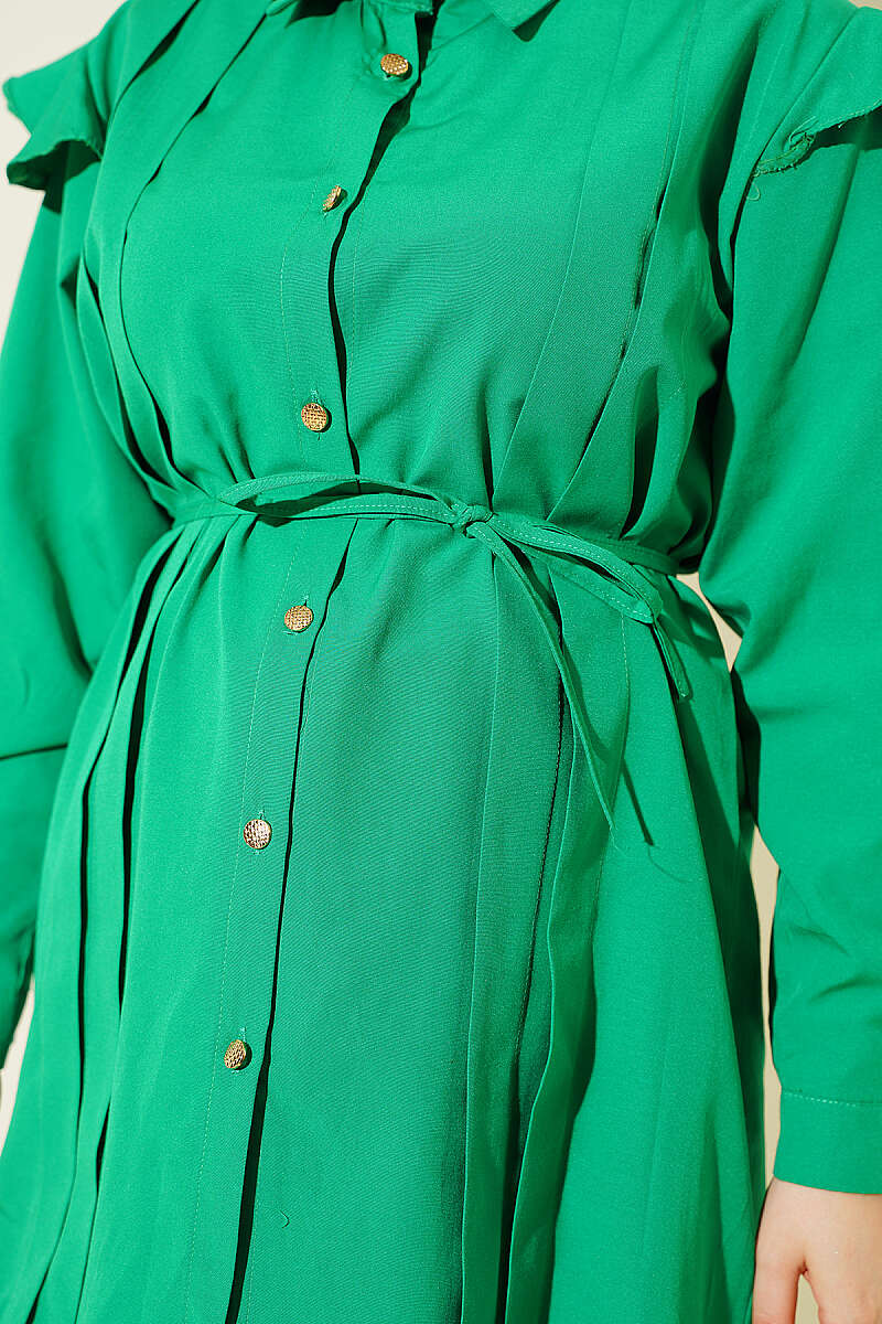 Ruffled Shoulder Belted Shirt Green - immagine 4