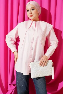 Shoulder Lace Sailor Collar Shirt Pink